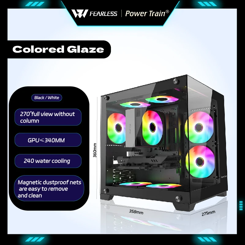 Чехол для игрового ПК Power Train с цветной глазурью MATX gabinetes ITX Desktop 270. °   Чехол для компьютера Sea View Room без столба 240 с водяным охлаждением