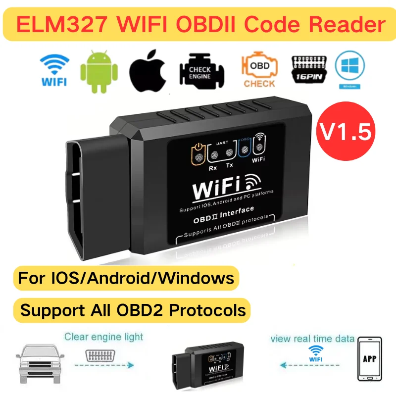 Popular ELM327 WiFi OBD2 Code Reader Scanner V1.5 Car Diagnostic Tools Car Fault Detector For Android/IOS/PC