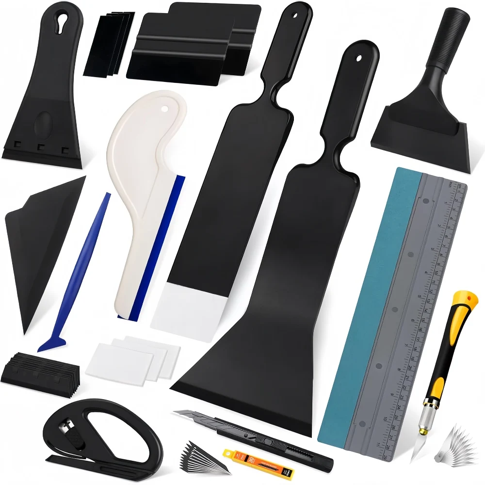 Car Window Wrapping Tools Windshield Back Bulldozer Squeegee Scrubber Paddle Film Cutter Scraper for Car Vinyl Film Installation
