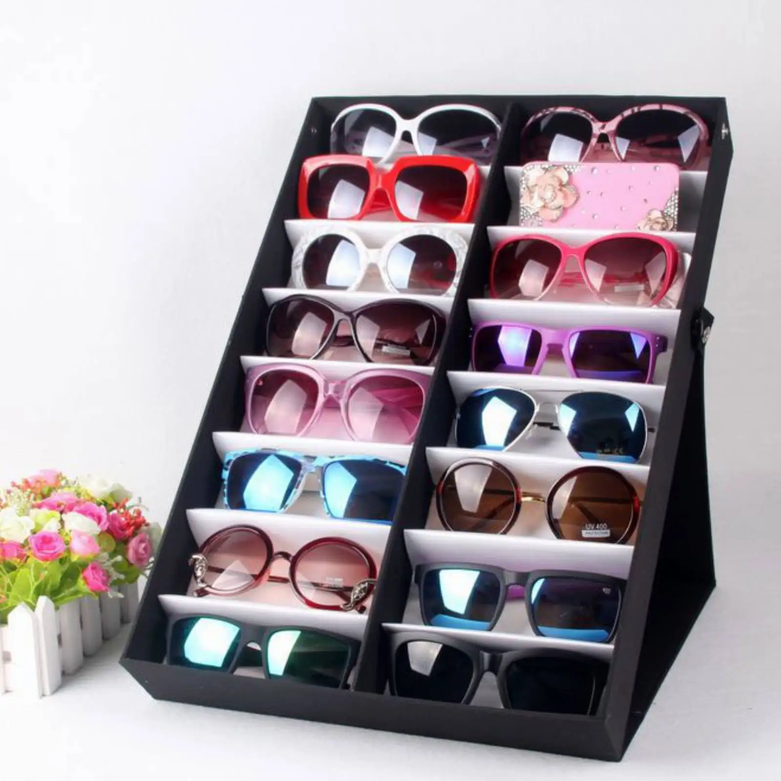 16 Slots Eyeglasses Storage Box Sunglasses Jewelry Display Case Eye Glasses Case Eyewear Sunglasses Display Storage Box Holder