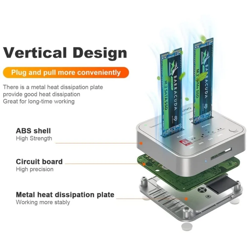 Imagem -05 - Maiwo-dual Bay Docking Station Sata Nvme Usb 10gbps Solid State Drive Leitor de Cartão sd Suporte Clone Offline M.2