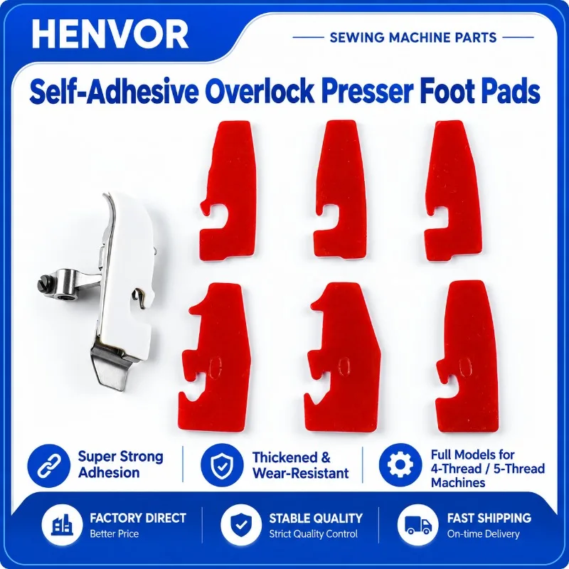 HENVOR Self-Adhesive Presser Foot Pad for 4-Thread 5-Thread Overlock Sewing Machine,Wear-Resistant Foot Sticker Replacement Part