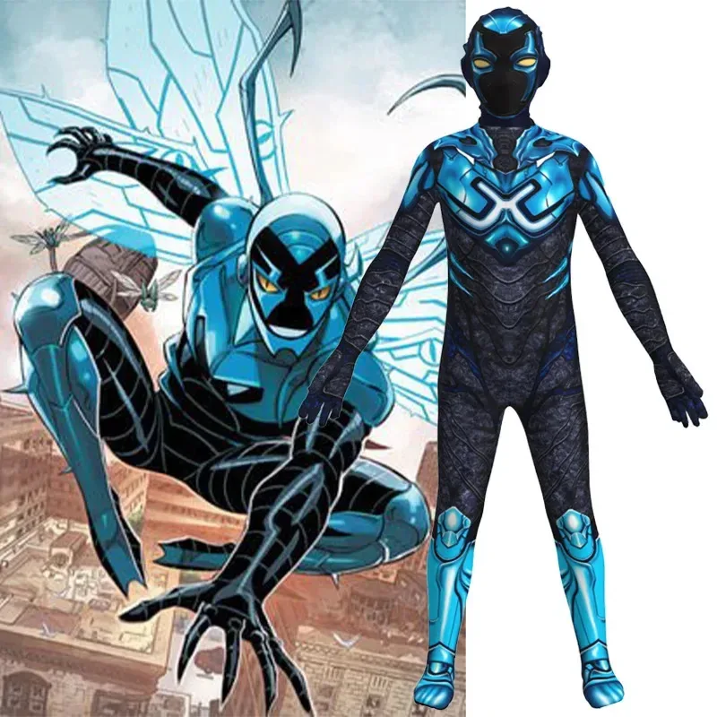 Blue Beetle niños adultos superhéroe Jaime Reyes Mcfarland Cosplay mono traje máscara disfraz de Halloween hombres niño Kidx;4'b,5;