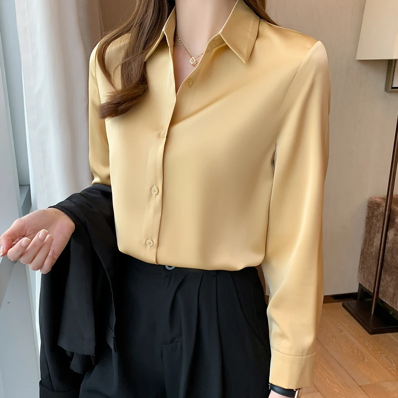 

Silk Satin Shirt Women's Spring Fashion 2026 New Office Light Maturity Style White Shirt Silk Base Top