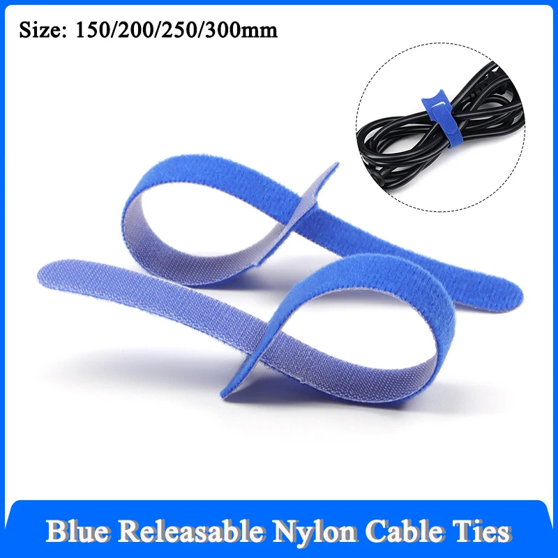 

Blue Releasable Cable Ties Wire Organizer 150 200 250 300mm Nylon Hook Loop Strap Wrap Zip Bundle Bandage Tie Plastics Fastening