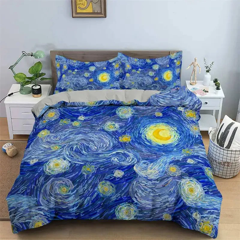 

3D Artistic Bedding Set King Monet Van Gogh Style Sky Oil Painting Pattern Printed Duvet Cover With Pillowcases Hot Sale 2/3PCS