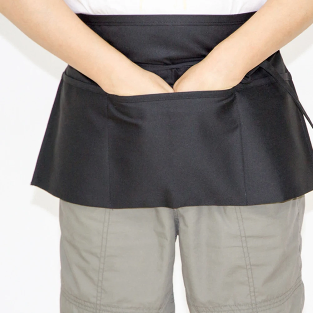

Black Restaurant Server Aprons Half Waist for Waitress Women 3 Pockets Easy Clean Polyester Kitchen Cafe Hotel Use