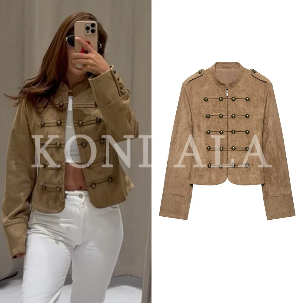 KONDALA Damen Vintage Schicke Jacke mit Knopfbesatz, Herbst Retro Elegante Slim-Fit Jacke mit Reißverschluss, Neue 2026 Herbst Trendige Street Casual Jacke – Detail 2