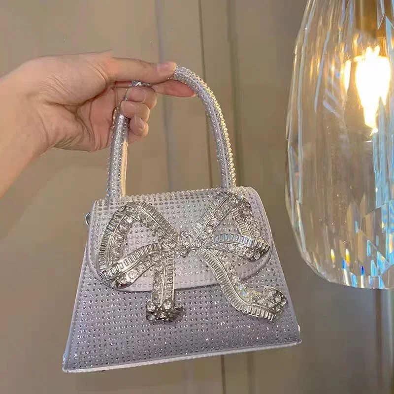 Shiny Rhinestone Evening Clutch Bags Women New Bow Crystal Clip Purse And Handbags Luxury Designer Wedding Party High Quality