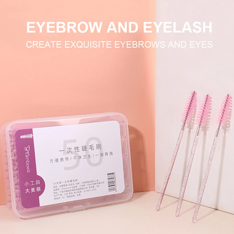 Brainbow 50pcs Shiny Eyelash Brush Disposable Eyebrow Brushes Mascara Applicator Comb Grafting Beauty Makeup Tool Lash Curling