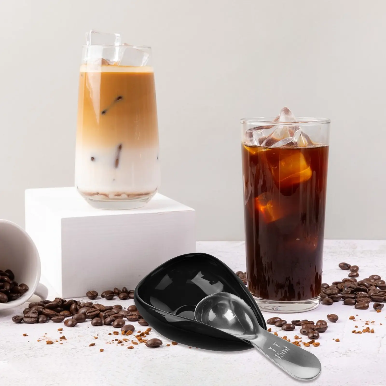 1Set Stainless Steel Ceramic Coffee Bean Dosing Tray Spoon Set for Use Multi-Function Display Storage Measuring