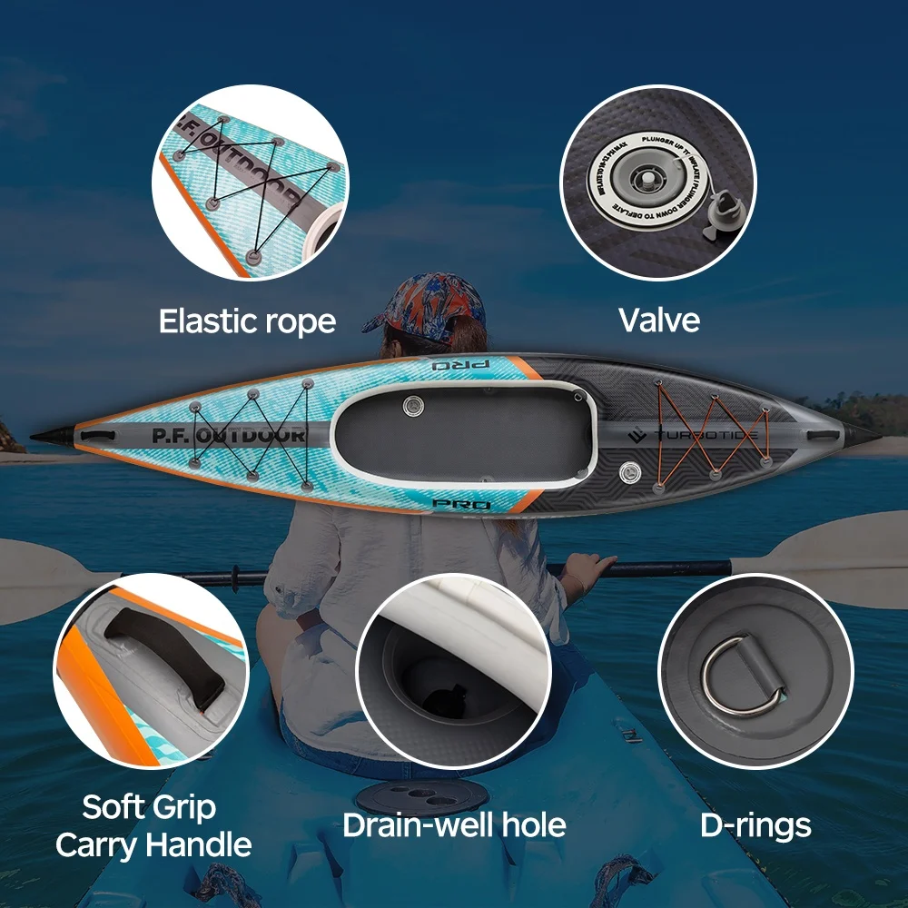 نفخ مصنع كاياك مخصص الصيد الزورق قطرة غرزة التجديف سولو الأشعة فوق البنفسجية قوارب الكاياك القابلة للنفخ مع زعنفة قابلة للفصل