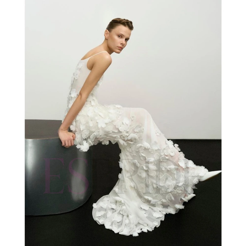 ESBRIDE Abito da sposa semplice Abbigliamento da donna Senza maniche con spalle scoperte Abito floreale bianco Abito da sposa Abiti per occasioni formali