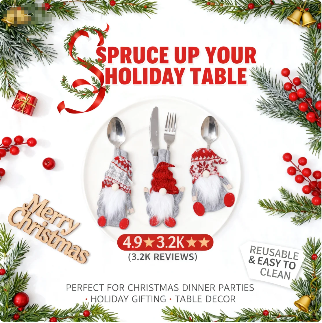 

New Christmas holiday decoration cutlery set, faceless old man cutlery set, 3D gnome cutlery set
