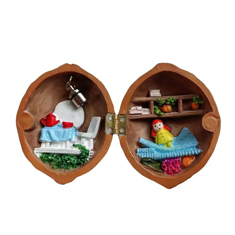 Top Sale Walnut Shell Dollhouse, Mini House Library,Handmade Walnut Shell Doll House, Resin Nut Secret 3D Scene,Resin Miniature