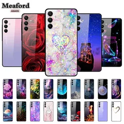 For Samsung A05 A05s A15 4G 5G Tempered Glass Case Back Hard Cover for Samsung Galaxy A55 A25 Colorful Flowers Funda Cats Coque