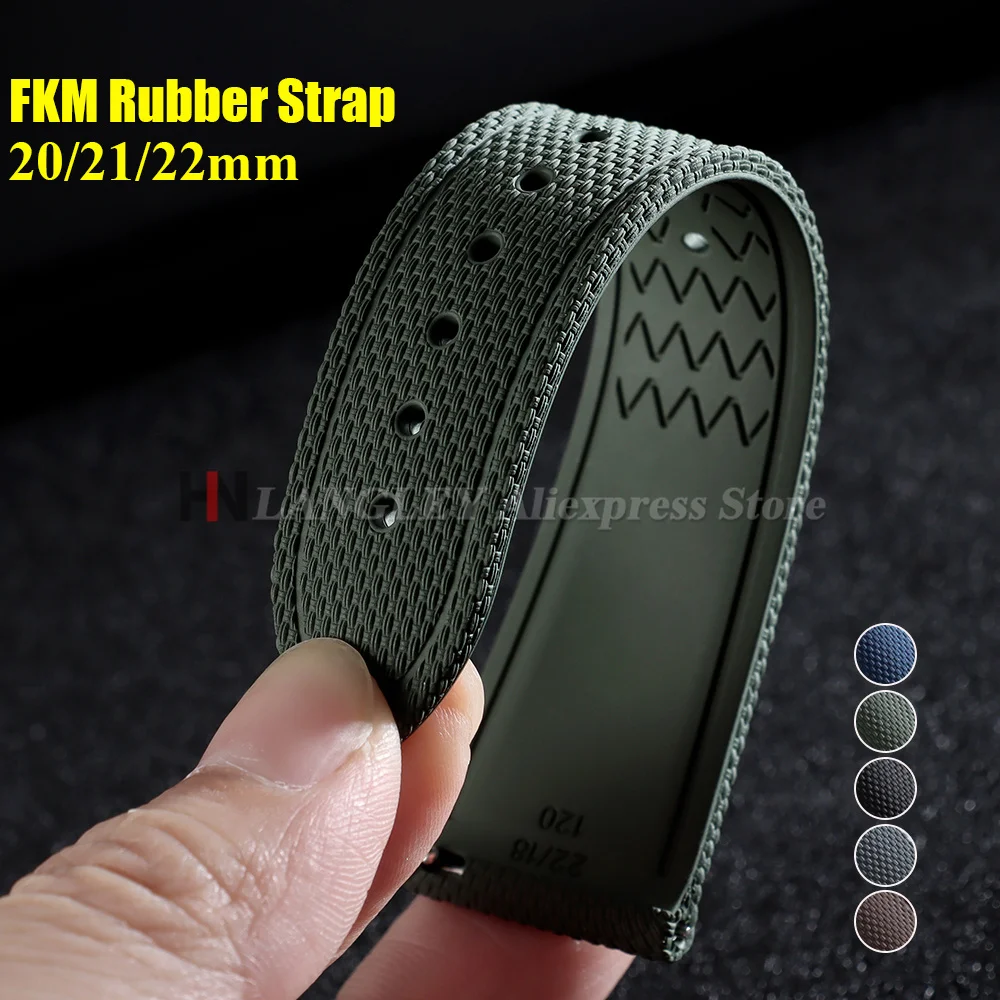 Bracelet de montre tressé en caoutchouc FKM 20/21/22mm à dégagement rapide pour Omega, Seiko, Citizen, Longines, bracelet universel pour homme