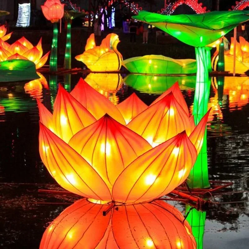 

Traditional Spring Festival Inflatable Lotus Silk Lamp China Town Decoration