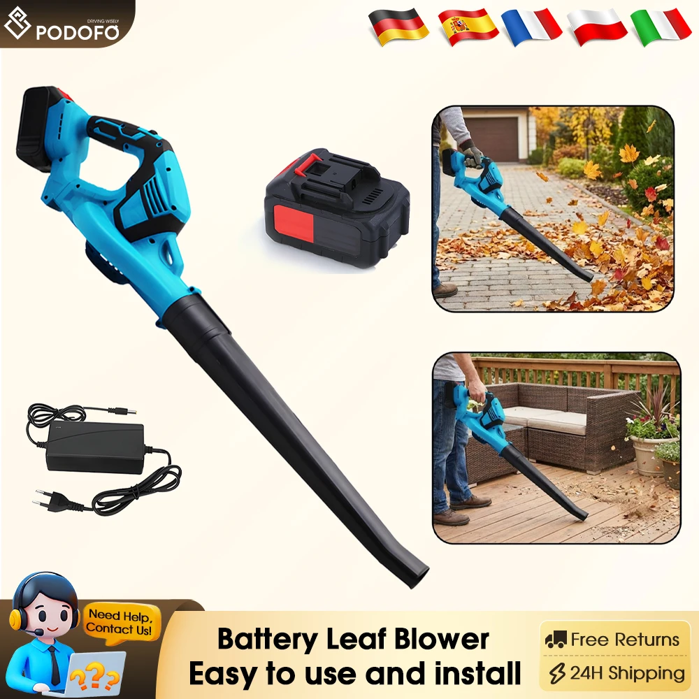 Souffleur électrique sans fil Podofo 21V, léger et puissant, pour patio, jardin, trottoir, feuilles et poussière, avec 1 batterie