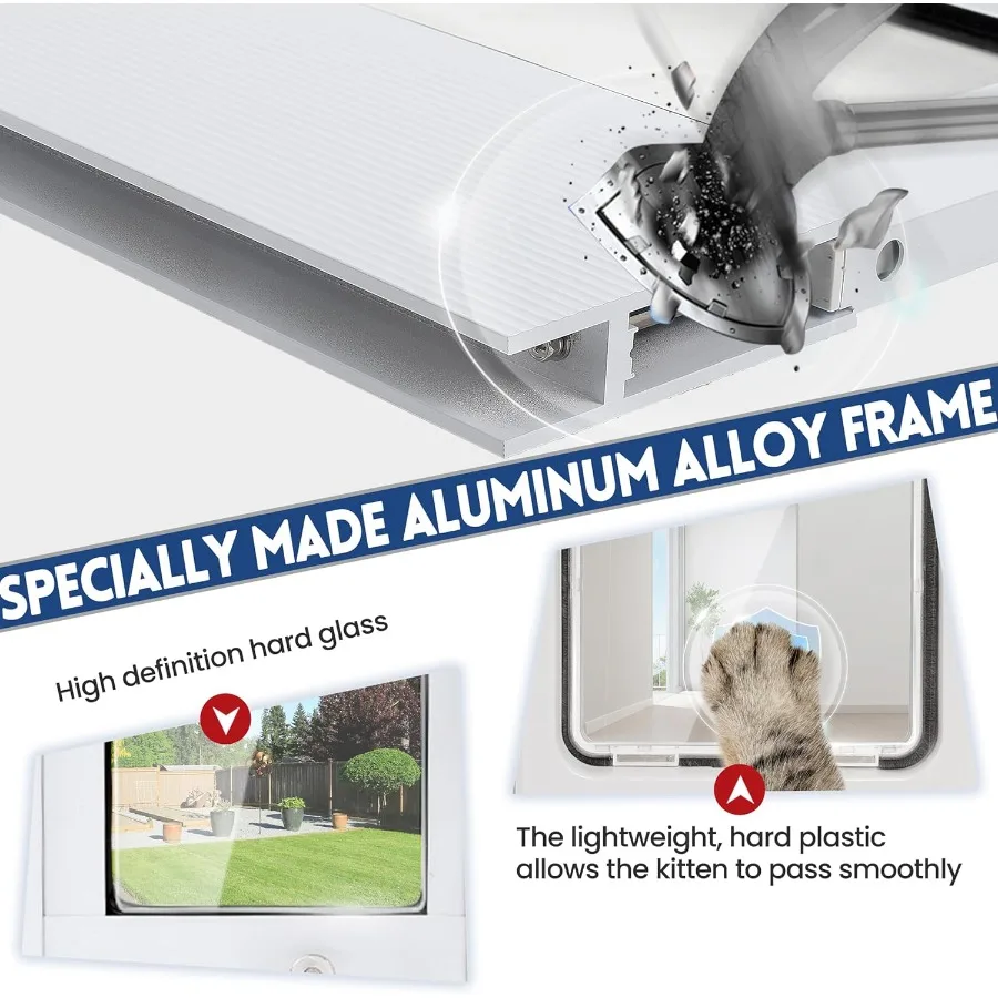 猫や小型犬用のフルサイズ窓ペットドア 幅調整可能 スライド窓に適合 10分で設置 アルミニウムフレーム HD高透明