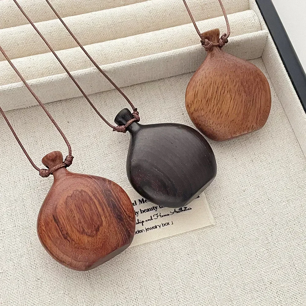 Minar Cute Lovely Brown Black Color Wood Flagon Long Pendant Necklaces Adjustable Rope Chain Chokers for Women Birthday Gift