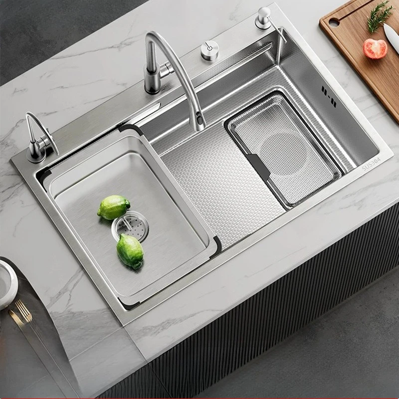 Stainless Steel Kitchen Sink Single Bowl 304 Thickened Textured Finish Undermount Topmount Debris Collector Stainless Steel Sink