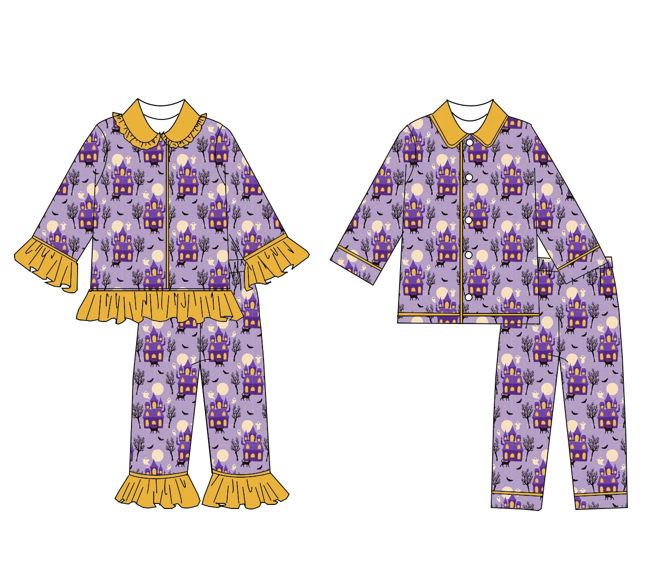Cartoon Pumpkin Hat Spider Web Print Pajama Set Boys And Girls Long Sleeve Halloween Pajamas Pants Boutique Children's Set