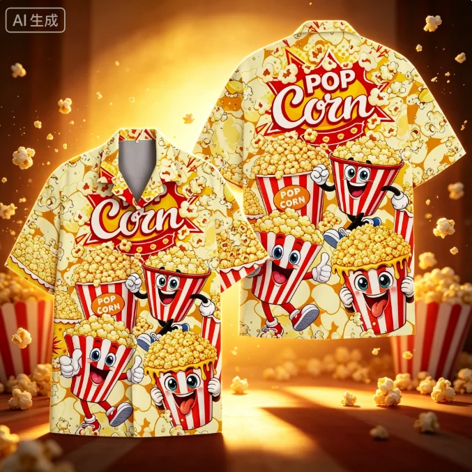 2026 Cinema Popcorn Hawaiian Shirt Men Women Youth Cold Ice Cream Hawaii Shirt Summer Short Sleeve Beach Lapel Blouse Tops