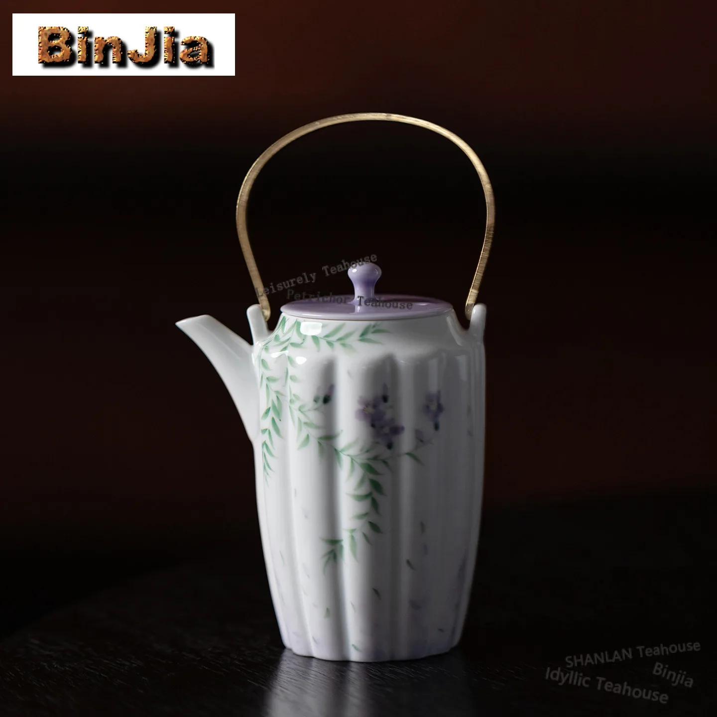 

120ml Hand Painted Purple Flower Lifting Handle Teapot Boutique Tea Infuser Pot Tea Soaking Kettle With Strainer Teaset Craft