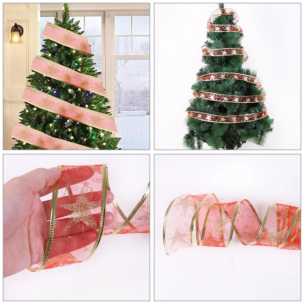 

10M Christmas Ribbon Gold-Edged Pentagram Design For Holiday Tree Decor Wreath Gift Wrapping Diy Party Decoration Wear-Resistant