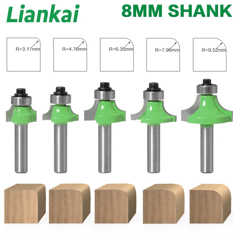 Liankai 1pc 8mm Corner Round Over Router Bit with Bearing for Wood Woodworking Tool Tungsten Carbide Milling Cutter MC02022