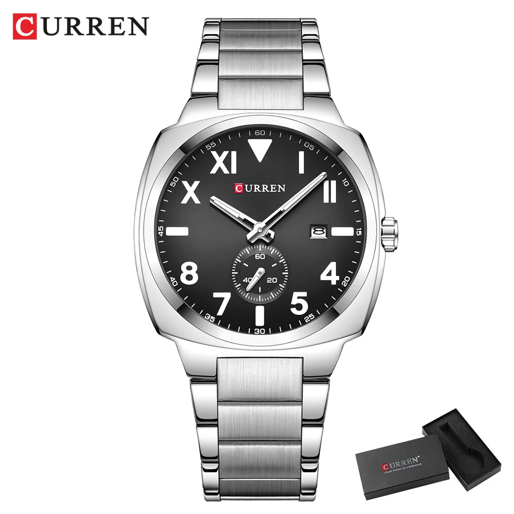 Curren Casual Fashion Markenuhren für Herren, einfache Quarzuhr mit leuchtenden Zeigern, Herren-Edelstahl-Armbanduhr mit Datum 6