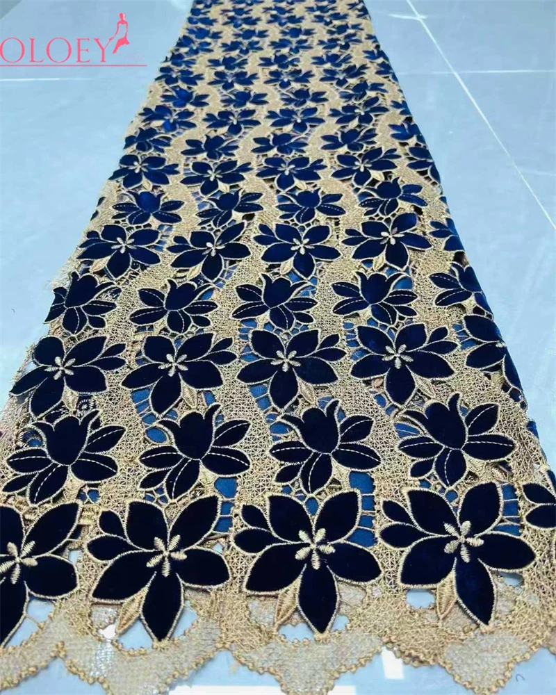 OLOEY  Superbly Lush Velvet Lace Fabric High Quality Hollow out Gorgeous Embroidery Lace Fabric Exclusive Premium Velvet Guipure