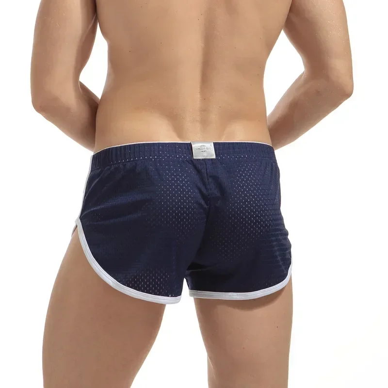 Erkek örgü yan bölünmüş vücut geliştirme egzersiz spor koşu şort erkekler Sporstwear yumuşak rahat nefes külot pijama