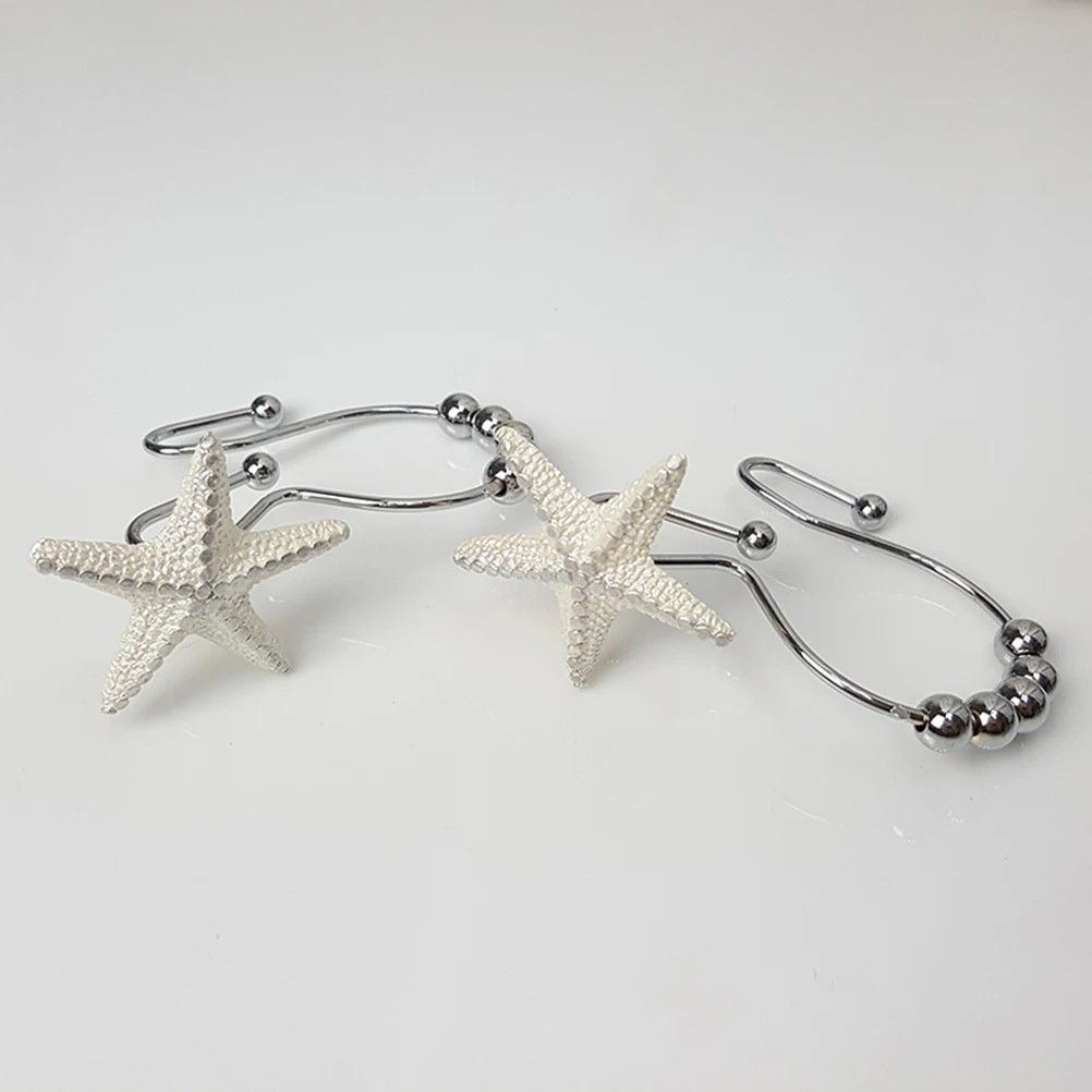 

12 PCS/Set Shower Curtain Ring Bathroom Rings Hangers Sea Star Hook Hooks Seashell