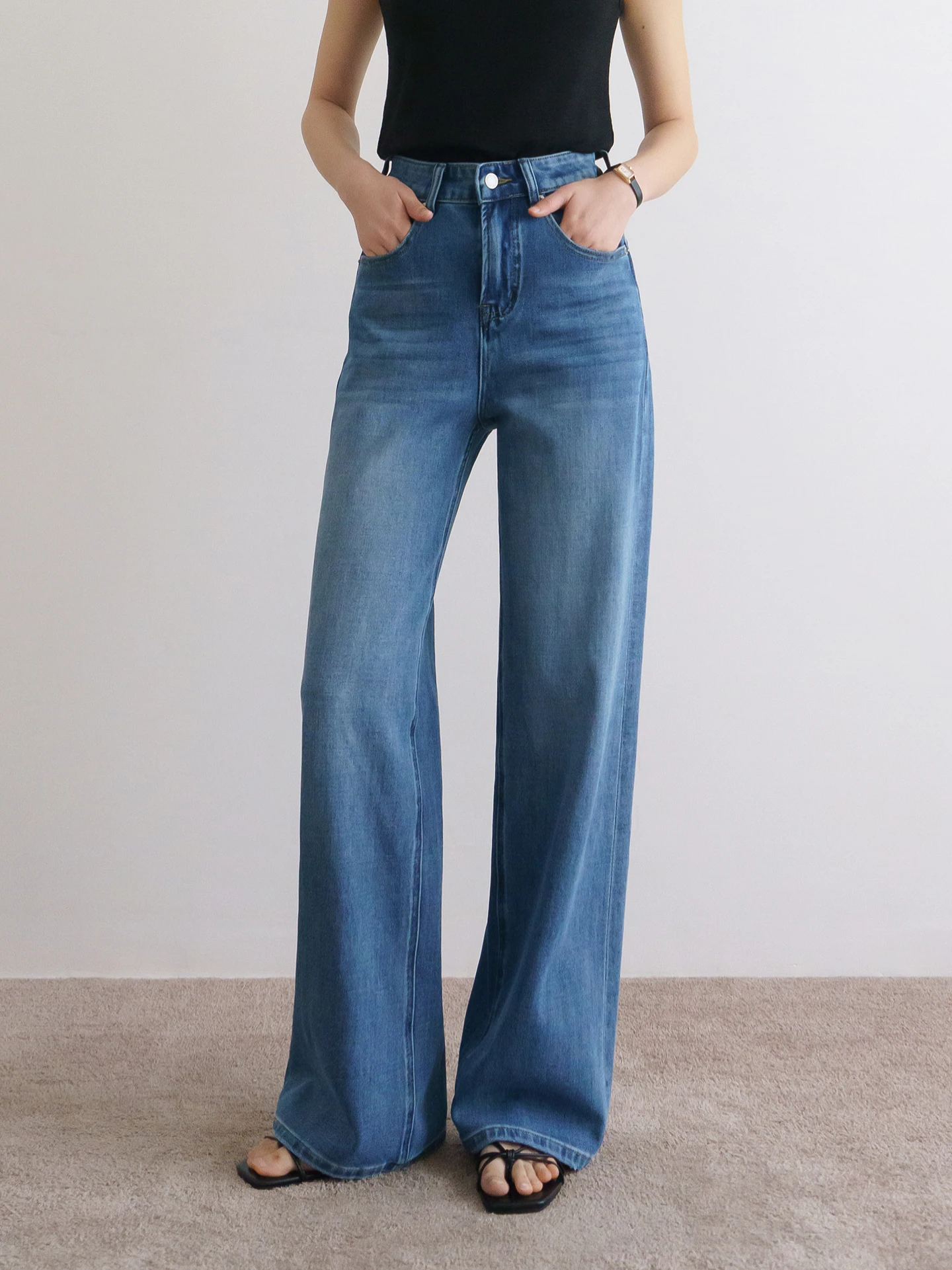 

Floradance High Waist Wide Leg Jeans Women's Straight Cut Slimming Denim Spring Summer Breathable Comfortable Cotton Pants