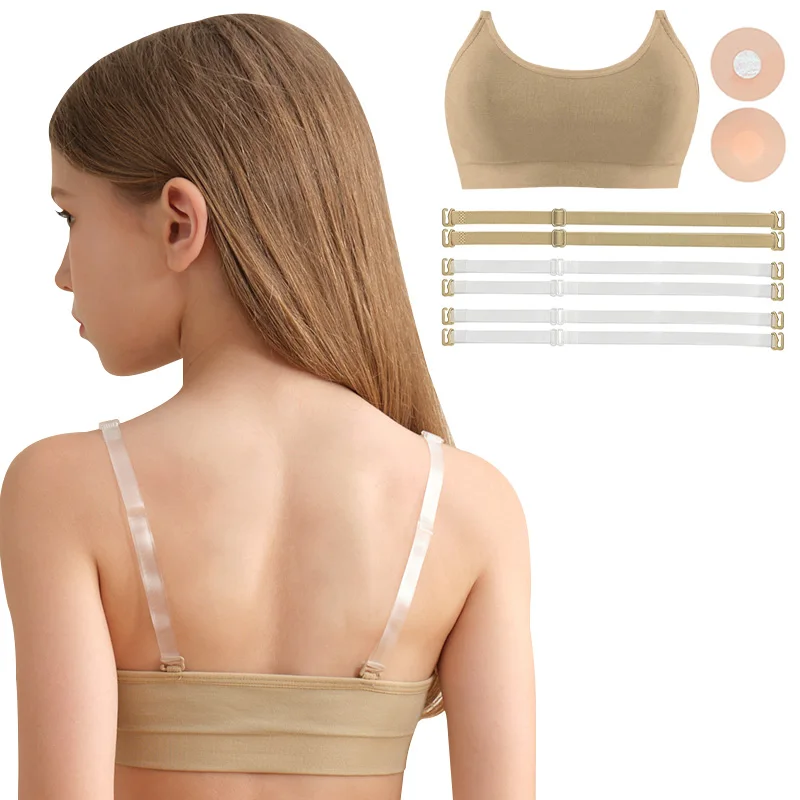 فتاة الباليه الرقص حمالات الصدر سلس حمالات الصدر المرنة اللاسلكية مع 2 زوج قابل للتعديل استبدال الأشرطة واضحة وأغطية السيليكون حمالات الصدر الرقص