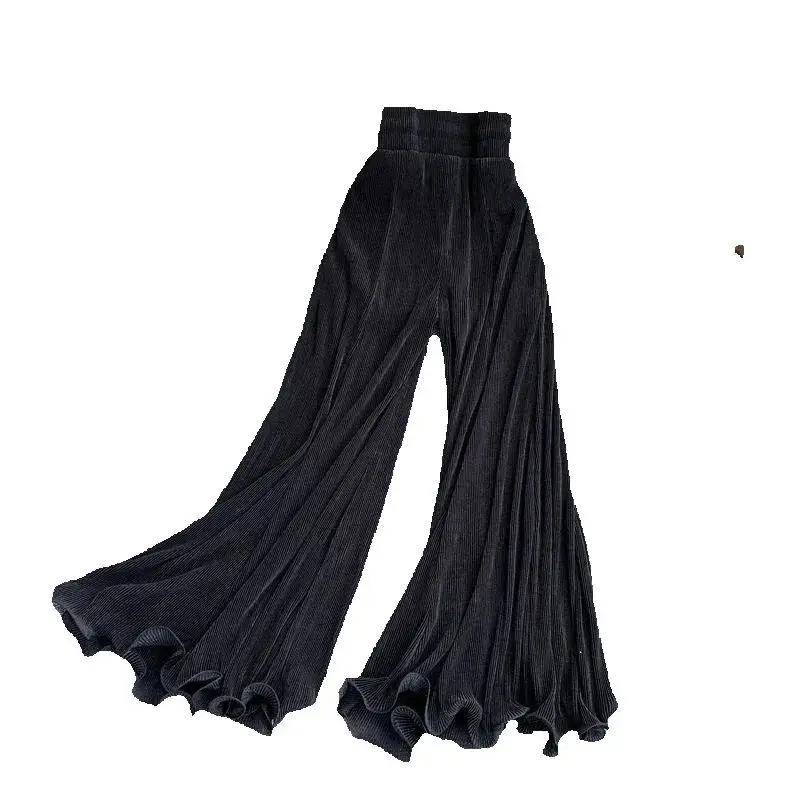 

New Ladies Summer Wide-leg Pants Ruffled Fishtail Flared Pants With Elastic Waist And Pleated Online Celebrity Drape LongPants.