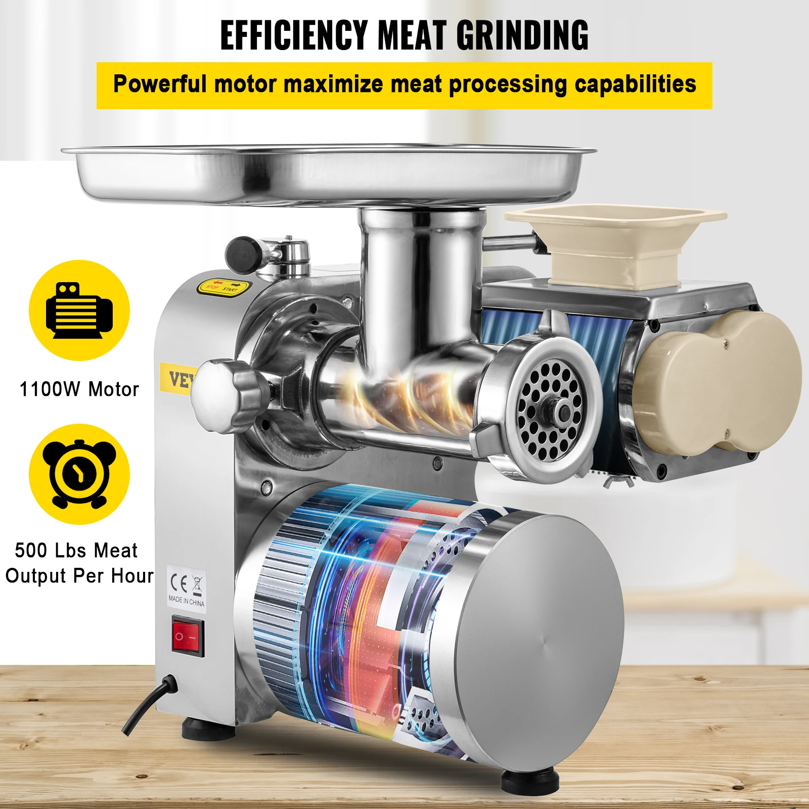 VEVOR Tritacarne Elettrico 1100W Tritacarne 160kg/h Salsicciatrice Tritatutto Affettatrice per Carne Tritacarne e Affettatrice 3 IN 1