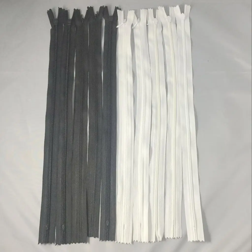 10Pcs/Pack White Black Invisible Nylon Closed End Zip Zippers for Sewing Accessories 40cm Long, Strong Durable Flexible