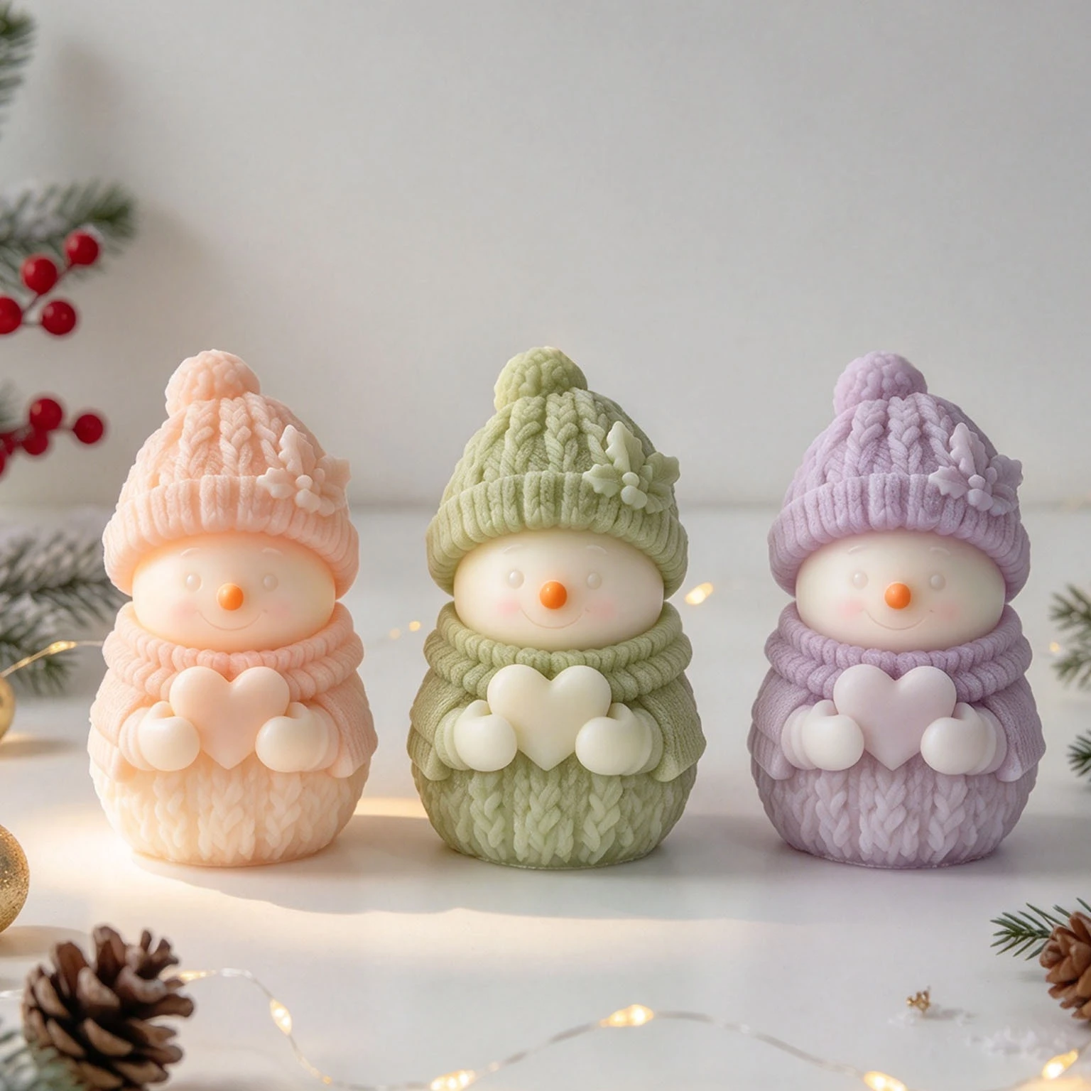 Molde de silicona para velas con forma de muñeco de nieve navideño y corazón, ideal para hacer velas aromáticas, cera, yeso o resina, para manualidades en 3D y decoración navideña del hogar.