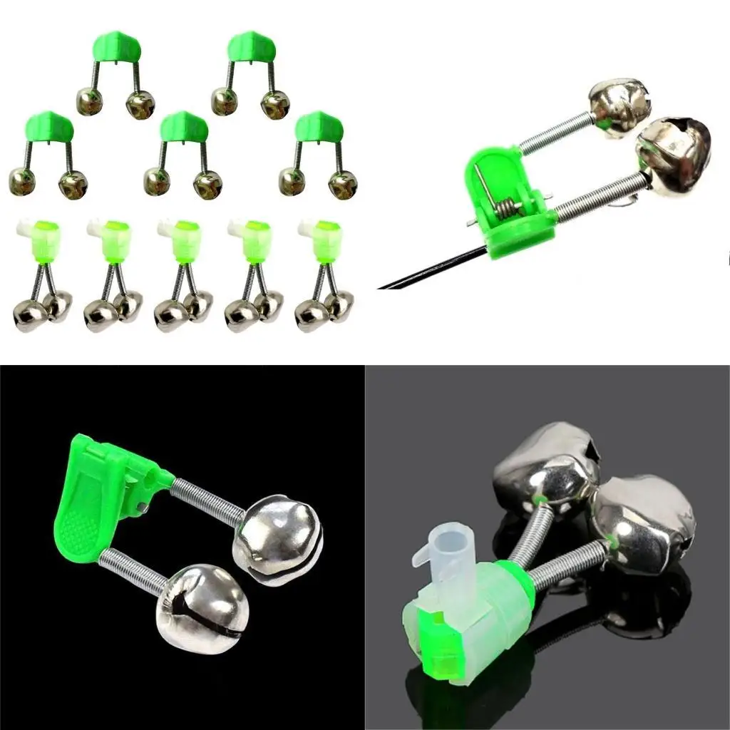

R6FE 10Pcs Double Rings Alarm Night Fishing Alarm Fishing Rod LED Light Fishing Rod Tip Bites Alarm Fishing Bells