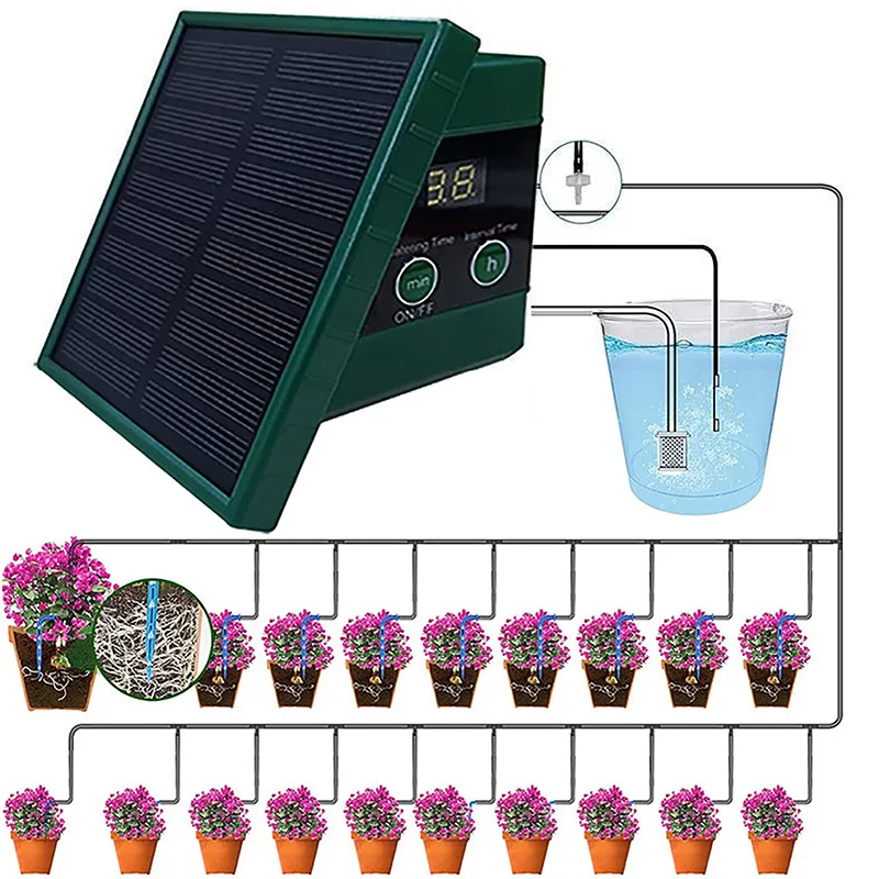 ใหม่พลังงานแสงอาทิตย์หยดชลประทานสวนกลางแจ้งในร่มระเบียงตั้งเวลาอุปกรณ์รดน้ําอัตโนมัติ DIY สวนรดน้ําระบบชลประทาน