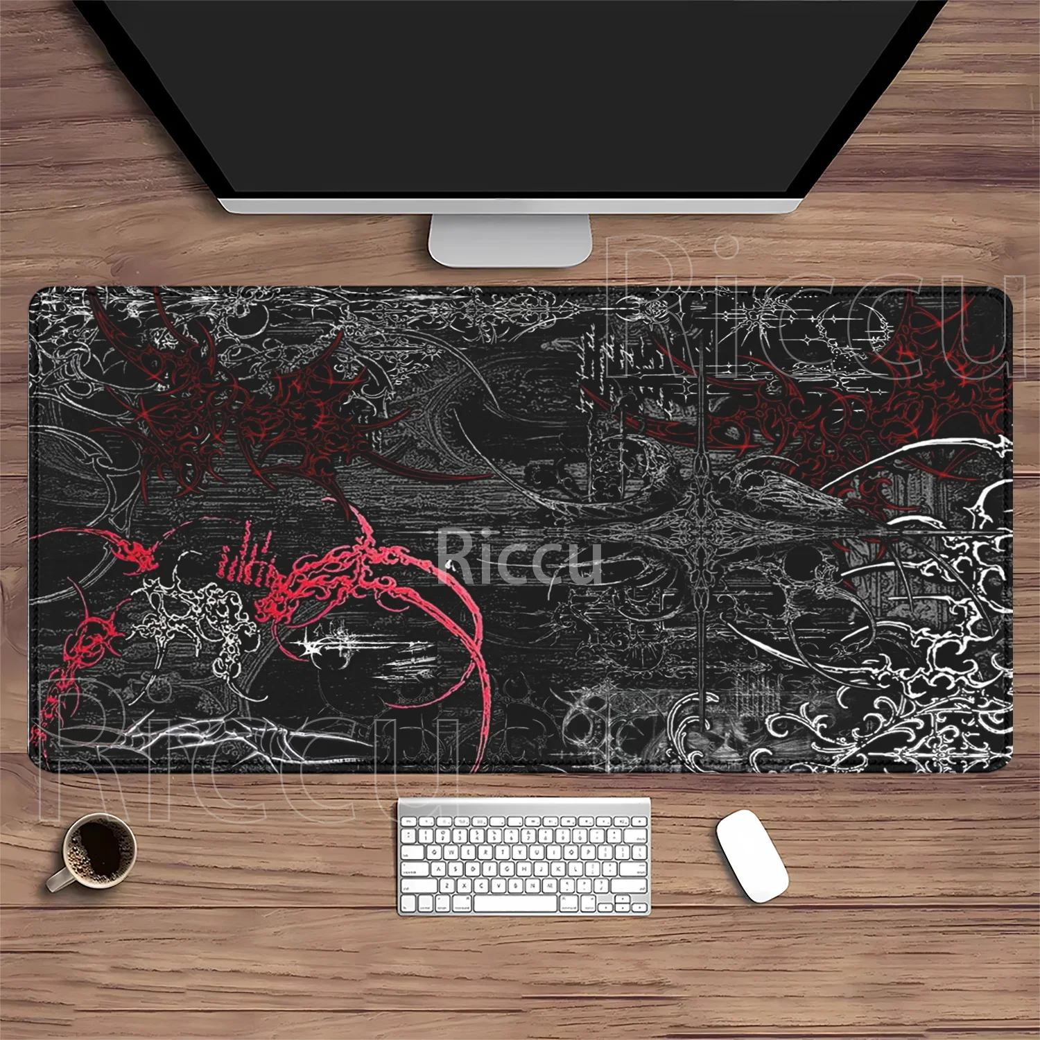 Mauspad mit HD-Druck, Gaming, schwarz-weiß, Muster, Kunst, rutschfeste Unterseite, Esports, Tastatur-Mauspad, Anime, Kawaii, Overlock, XXL-Schreibtischunterlage