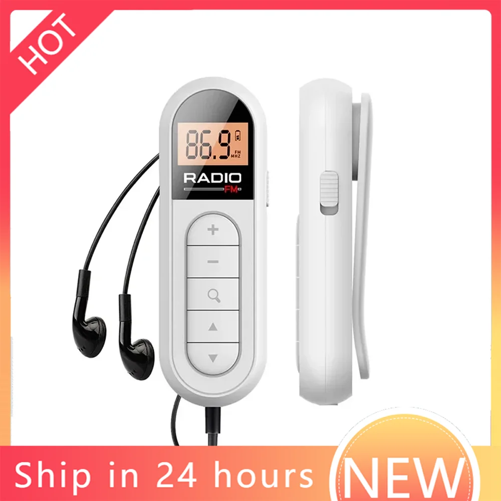 Ultra Compact Pocket FM Radio Receiver, 76-108MHz Broad Frequency Band, Bright Backlit LCD Screen for Night Use, Universal 3.5mm