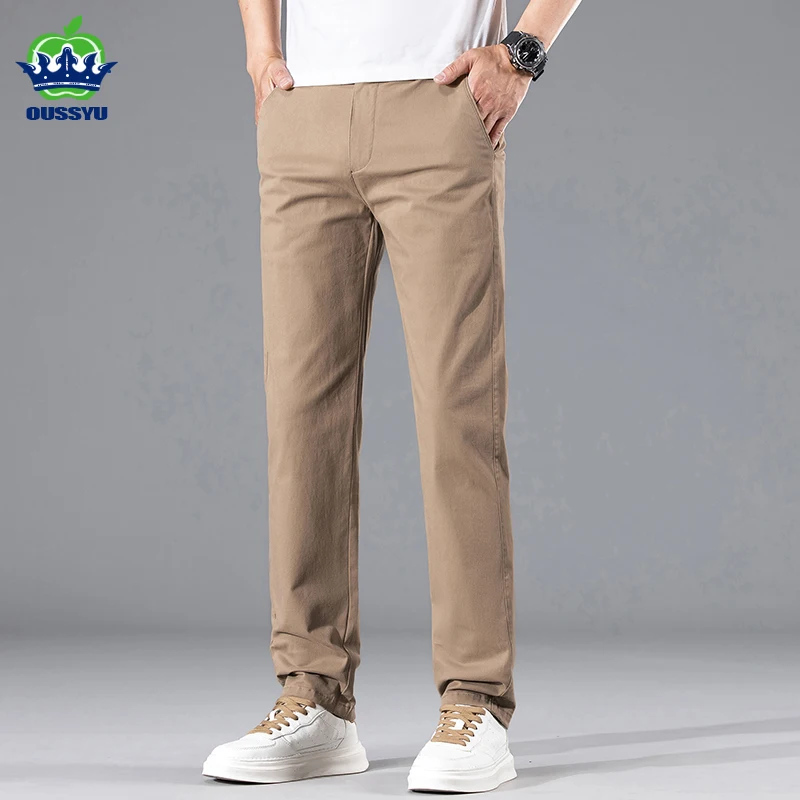 Brand Clothing Spring Summer Men's Casual 97%Cotton Straight Leg Pants Business Trousers Chino Khaki Solid Color Pants Man 38