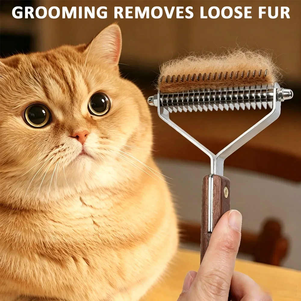 Solid Wood Vintage- Style Pet Detangling Comb  Professional Grooming Rake For Long-Hair Cats & Long- Coat Dogs