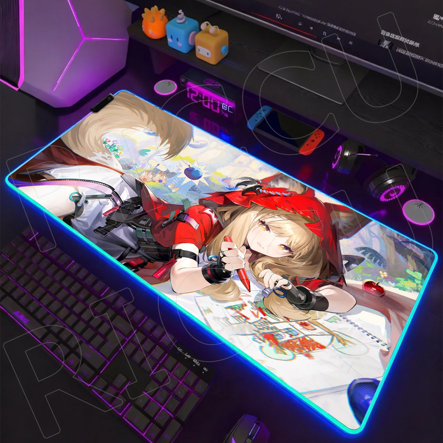 RGB XXL HD print Arknights Endfield Rossi Mouse Pad Large Cute Anime Keyboard Pads Gamer Mausepad Student Writing LED Desk Mat