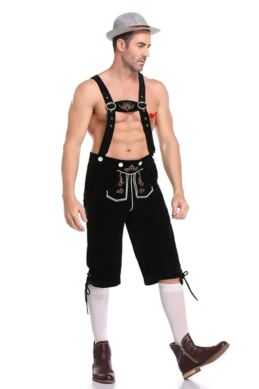 Maschio Oktoberfest Lederhosen Costume bavarese Octoberfest Costume da birra tedesco bretelle pantaloncini da uomo Halloween Cosplay Outfit