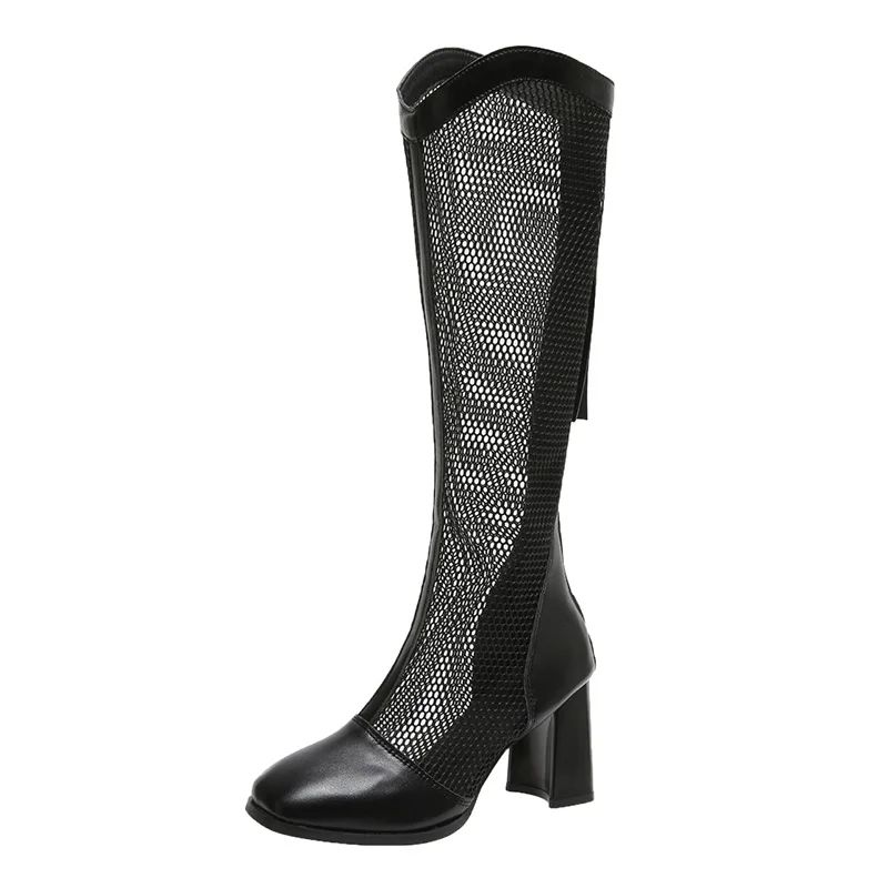 Women Summer Boots Platform Knee High Boots High Heels Hollow Mesh Women Long Boots Summer Shoes Botas sandals